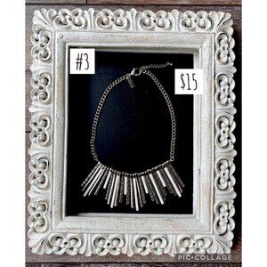 The Limited Silvertone Necklace With Dangling Textured Bars